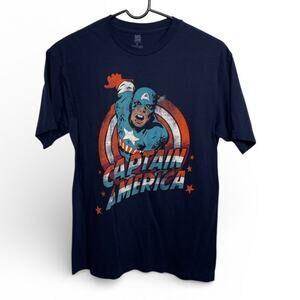 Marvel Comics Captain America Graphic T-Shirt - Navy Blue - Size Medium